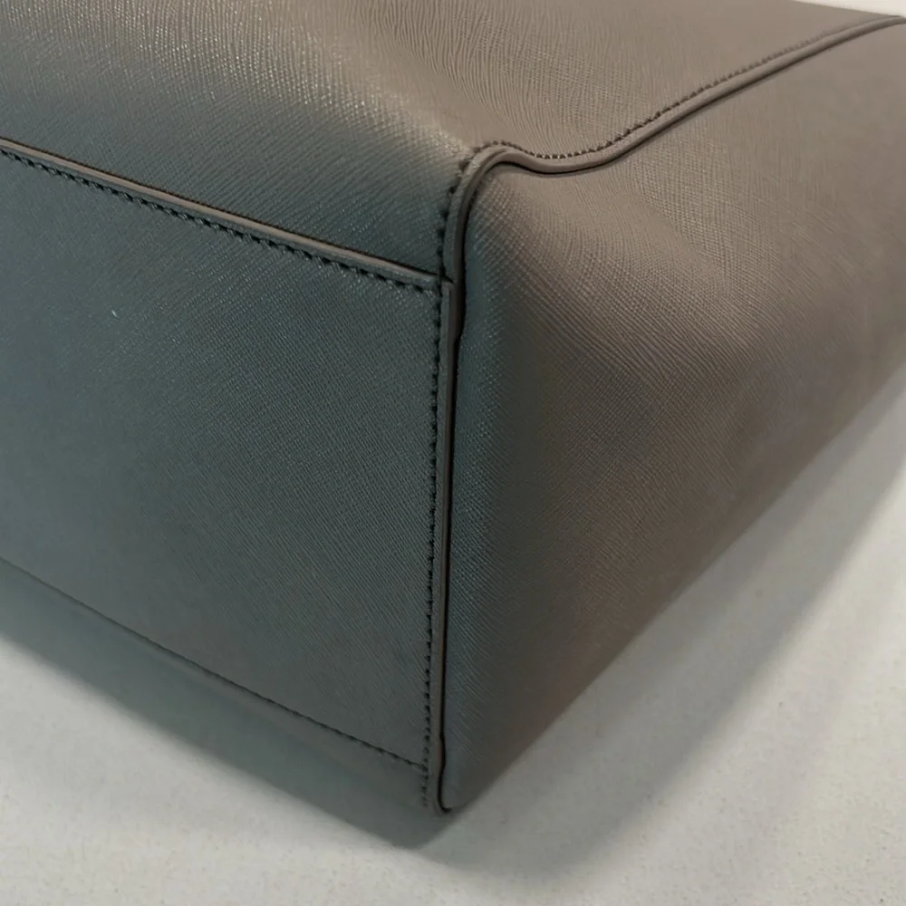 Tory Burch Emerson Saffiano Leather French Grey Buckle Tote Shoulder Bag - Picture 7 of 14